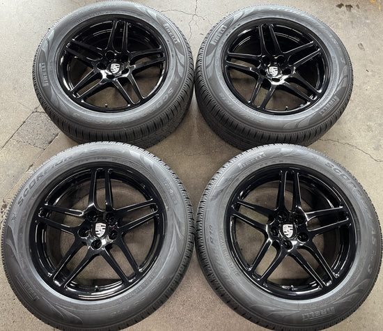PORSCHE MACAN FACTORY 18 WHEELS TIRES OEM RIMS GLOSS BLACK TAKE OFFS