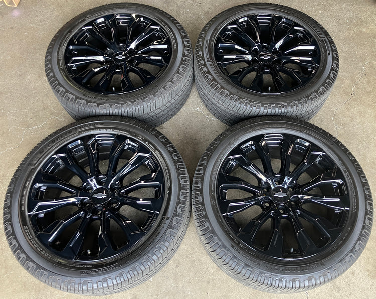 2012-2026 Chevy Silverado GMC Sierra 1500 Factory 22" Gloss Black Wheels & Tires Set of 4 OEM Refinished 87835098
