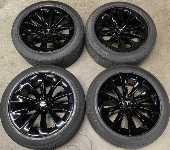 2022 TESLA X FACTORY 20 WHEELS TIRES OEM RIMS BLACK 162022100B 162022200B