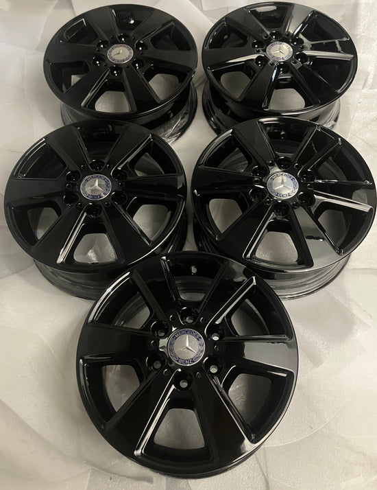 2019-2026 Mercedes Sprinter Factory 16" Gloss Black Wheel Rim Set of 5 OEM Reconditioned 9074012700