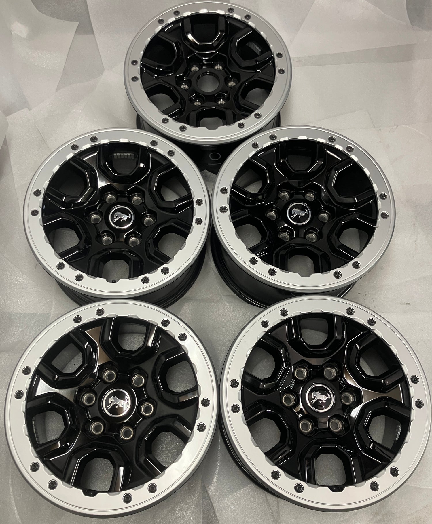 2021-2026 Ford Bronco Sasquatch Factory 17 Inch Black Silver Beadlock OEM Wheel Rim Set of 5
