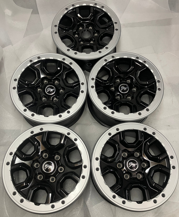 2021-2026 Ford Bronco Sasquatch Factory 17 Inch Black Silver Beadlock OEM Wheel Rim Set of 5
