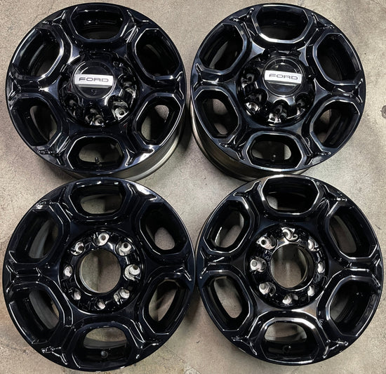 Four 2025 Ford F250 F350 Factory 18 Wheels OEM Rims 10479 Gloss Black Tall rear caps