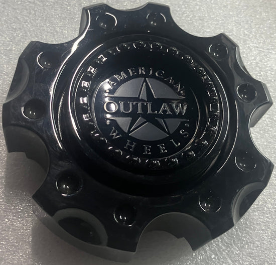Single American Outlaw wheel center cap gloss black C143-55V