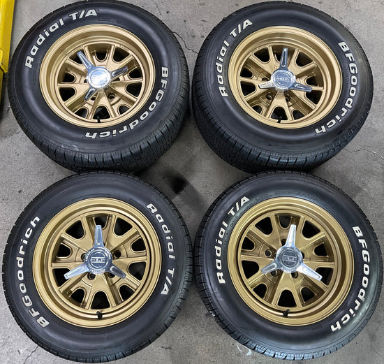 Sold Ford Shelby 15 Wheels Tires 15x7.0 4.0 BS 15x8.0 4.25 BS 5x4.5 78mm bore Gold