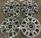 2020-2026 Chevrolet Silverado 2500HD OEM 17x7.5 Machined Silver Wheel Rim Set of 4, OEM part number 84742721, interchange 5948, 8x180 bolt pattern, four Chevrolet center caps included, take-off wheels only, no tires
