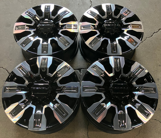 Sold Four 2025 GMC Sierra Denali Ultimate HD2500 Factory 20" Wheels OEM 84830459 Black & Chrome