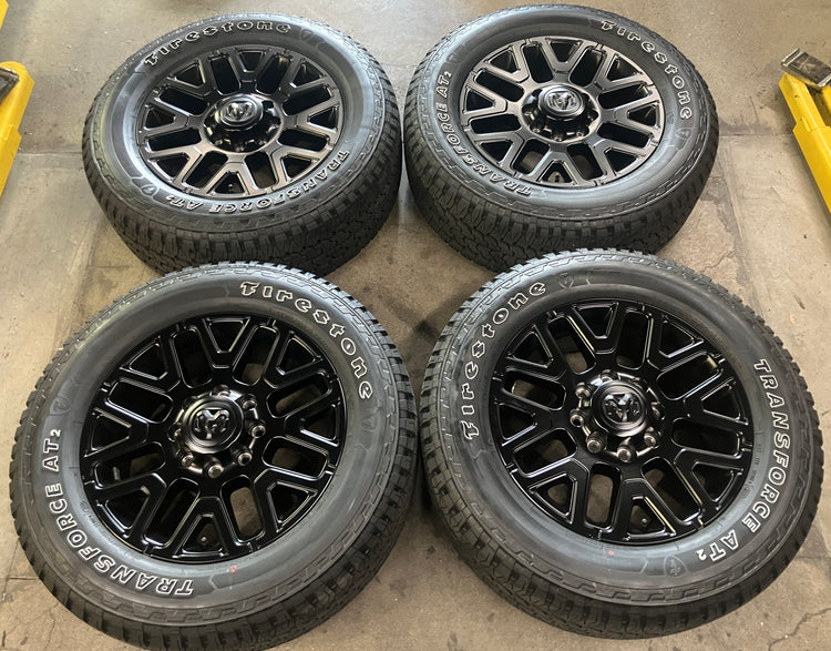 2017-2027 RAM 2500/3500 Power Wagon OEM 20 inch semi gloss black MOPAR wheel rim and Firestone tire set of 4, 20x8, LT285/60R20, OEM 68629290AA, interchange NA
