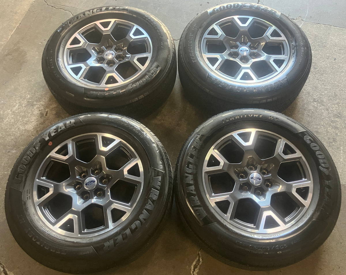 2024-2025 Ford F-150 OEM 20-inch Machined With Gray Pockets Wheel Rim Tire Set of 4, Goodyear Territory HT 275/60R20 tires, Wheel Rim RL341007HA, Interchange 10686
