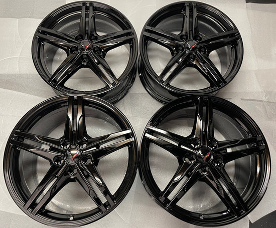 Four 2026 Chevy Corvette C8 factory 19 20 Wheels OEM Forged 84978126 / 8127 Black