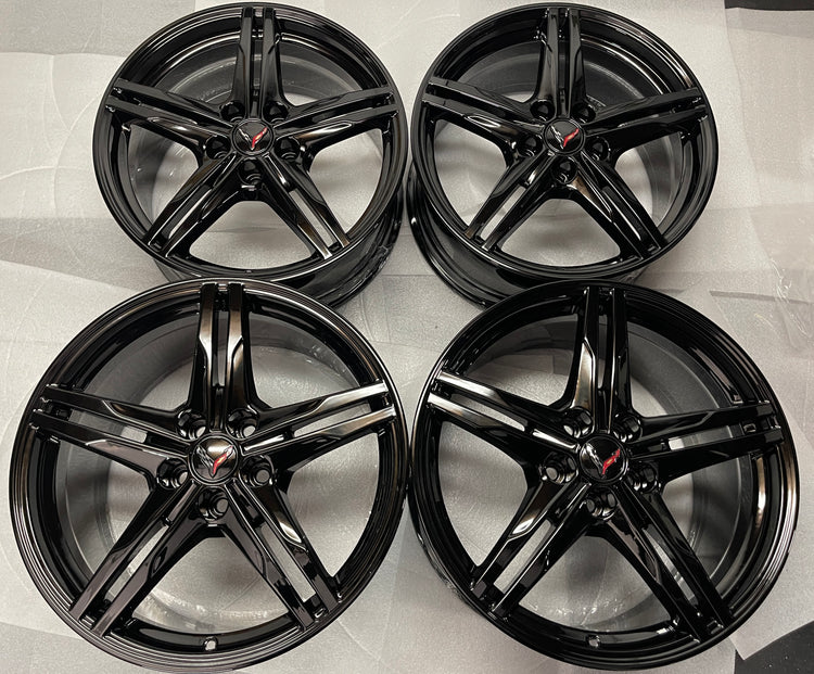 2024 2025 2026 Chevy Corvette C8 OEM Gloss Black 19 20 Wheel Rim Set of 4 84978126 84978127