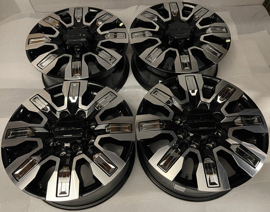 Four 2025 GMC Sierra Denali Ultimate HD2500 Factory 20" Wheels OEM 84830459 Black & Chrome