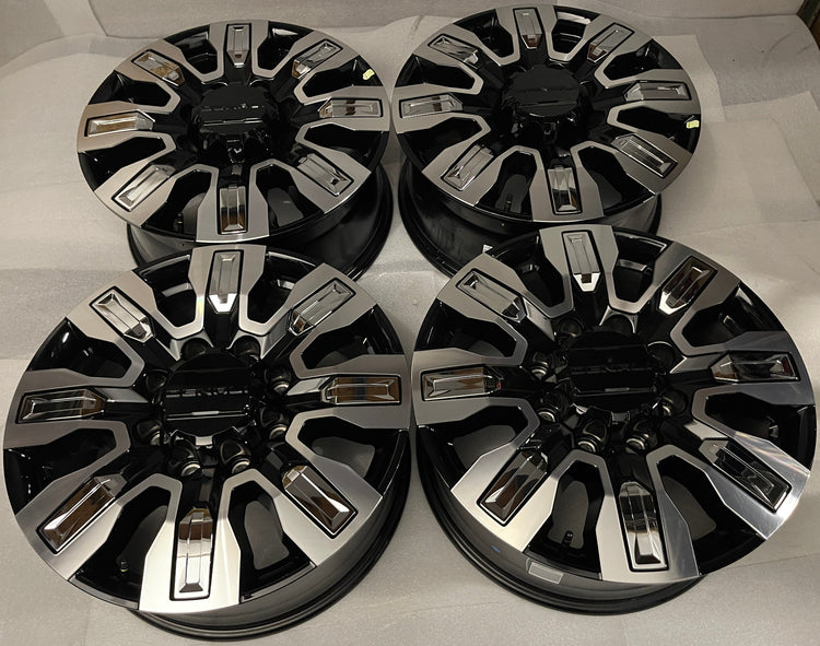 2025-2026 GMC Sierra Denali Ultimate HD2500 OEM 20x8.5 Black Machined Face Wheel Rim Set of 4 8x180 +47 | 84830459
