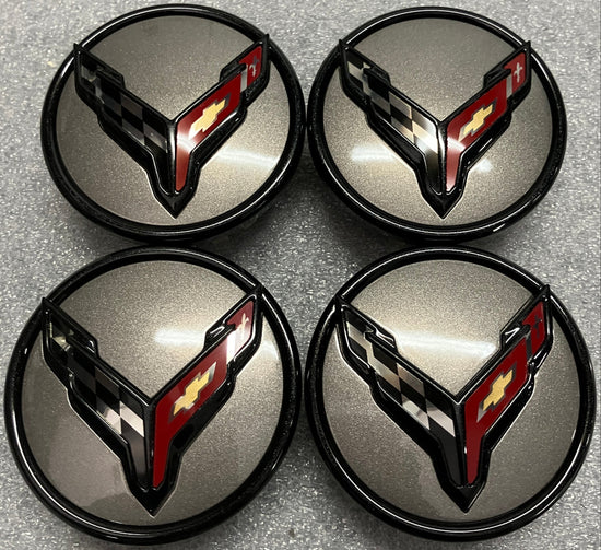Set of 4 2020-2025 Chevrolet Corvette C8 OEM Factory Gray Center Caps 9595010