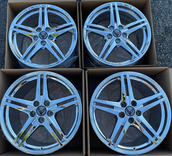 Four 2025 2026 Chevy Corvette Chrome C8 factory 19 20 Wheels OEM Forged 84978126 / 8127