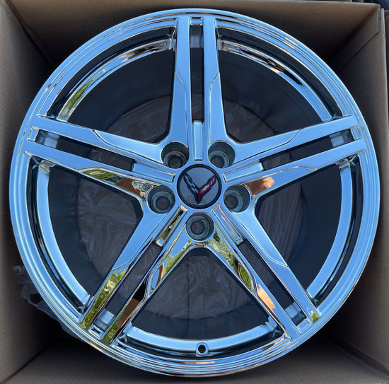 Four 2025 2026 Chevy Corvette Chrome C8 factory 19 20 Wheels OEM Forged 84978126 / 8127