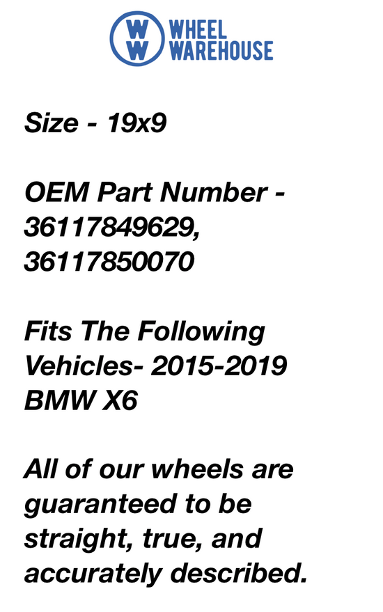 Wheel Warehouse product label with size, part number, and vehicle compatibility information.