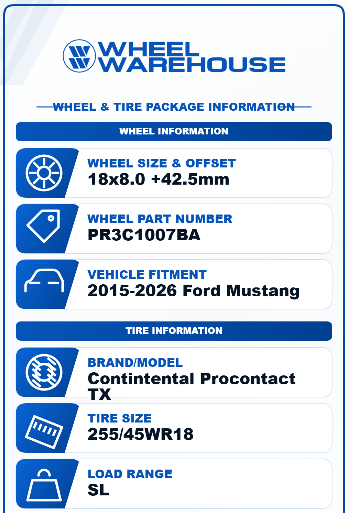 Sold 2024-2025 Ford Mustang GT OEM 18" Gloss Black Wheel/Rim Tire Set of 4 | PR3C1007BA 10593 Continental ProContact TX