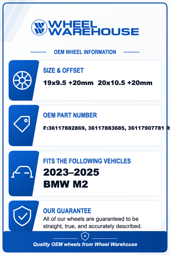 2023-2025 BMW M2 OEM 19" & 20" Gloss Black Wheel Rim Tire Set of 4 w/ Michelin | 36117882869 36117882870 86950 86951