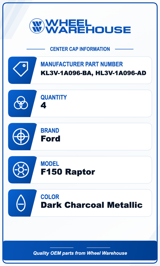 Ford F-150 Raptor Factory Center Cap Set of 4 Dark Charcoal OEM Original | KL3V-1A096-BA