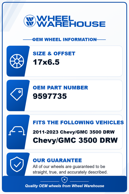 Single OEM 2011-2023 GMC Sierra Chevrolet Silver dually 3500 17 Steel Wheel Rim