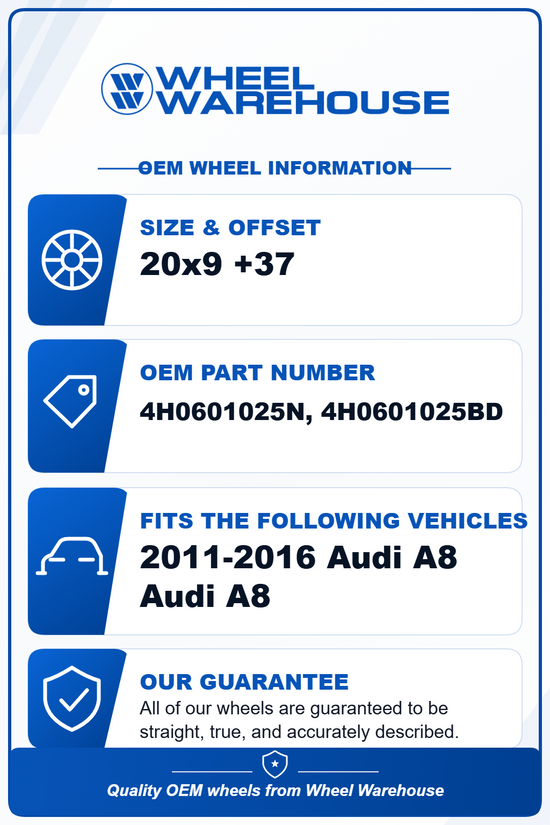 ONE OEM 2016 Audi A8 20" Factory Alloy Wheel Rim 58871 4H0601025N