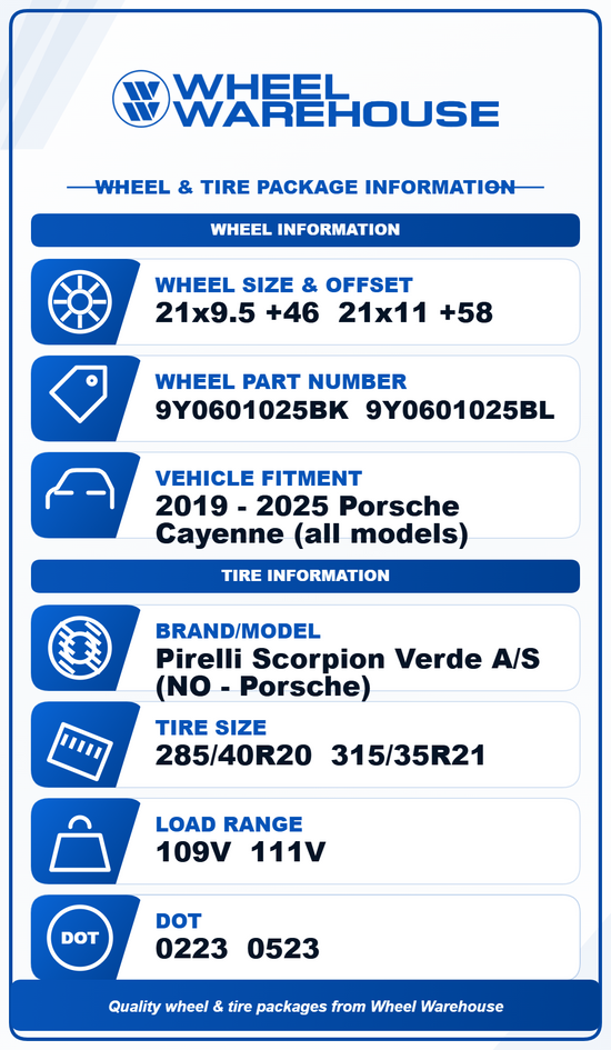 2019-2023 Porsche Cayenne 21" OEM Staggered Wheel & Tire Set – Dark Gray Machined (9Y0601025BK / 9Y0601025BL) Take-Offs