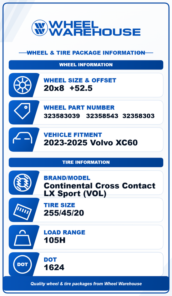 2023 2024 2025 Volvo XC60 OEM 20" Machined Face Wheel/Rim Tire Set of 4 | 323583039 32358543
