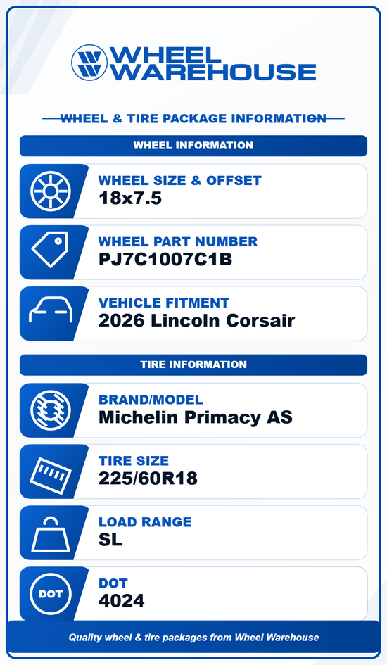 2023-2026 Lincoln Corsair Factory 18" Machined Charcoal Wheel/Rim Tire Set of 4 OEM Original | PJ7C1007C1B