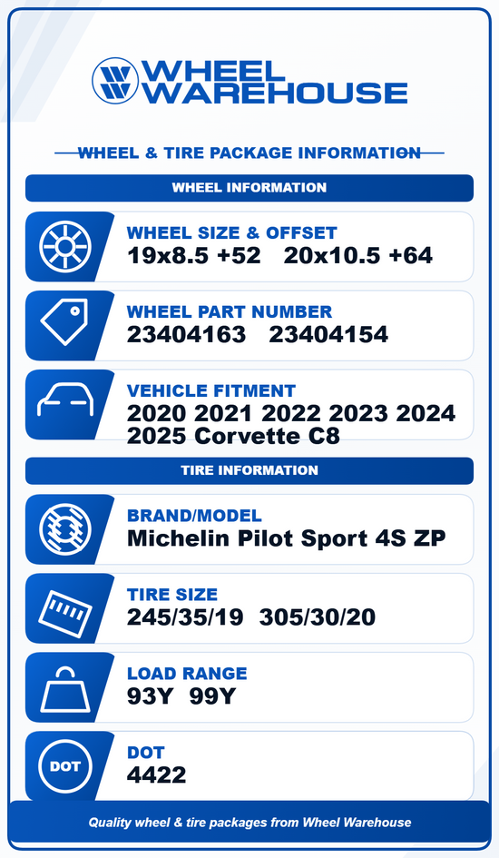 SOLD 2023 Corvette C8 Factory 19/20 OEM Wheel/Rim Tire Set of 4 Michelin Pilot Sport 4S ZP Take-Offs