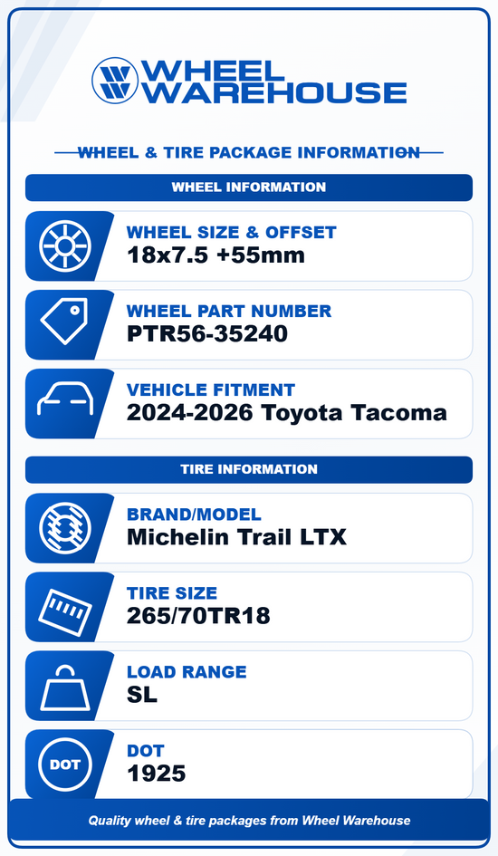 2024-2026 Toyota Tacoma TRD OEM 18" Satin Black Wheel/Rim Tire Set of 4 | PTR56-35240 Michelin Trail LTX