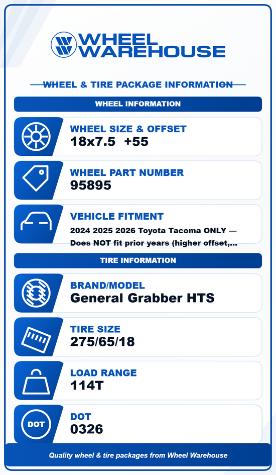 2024-2026 Toyota Tacoma TRD OEM 18" Wheel/Rim Tire Set of 4 | 95895 General Grabber HTS 265/65/18