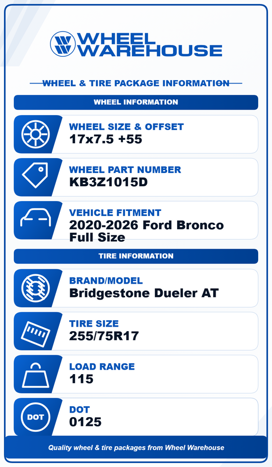 2021-2026 Ford Bronco Black Diamond OEM 17" Black Steel Wheel/Rim Tire Set of 5 | KB3Z1015D 10227
