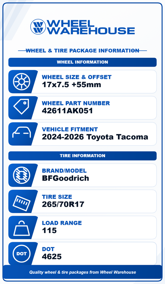2024-2026 Toyota Tacoma 4Runner TRD OEM 17" Semi Gloss Black Wheel/Rim Tire Set of 4 | 42611AK051 75301