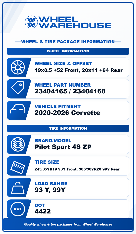 Sold 2020-2025 Chevrolet Corvette C8 Stingray OEM 19"/20" Machined Charcoal Wheel/Rim Tire Set of 4 | 23404165 / 23404168 14160A / 14163A