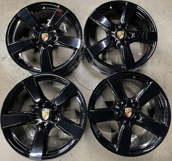 FOUR 2016 PORSCHE CAYMAN BOXSTER FACTORY 19 WHEELS 67436 OEM 67437 BLACK RIMS